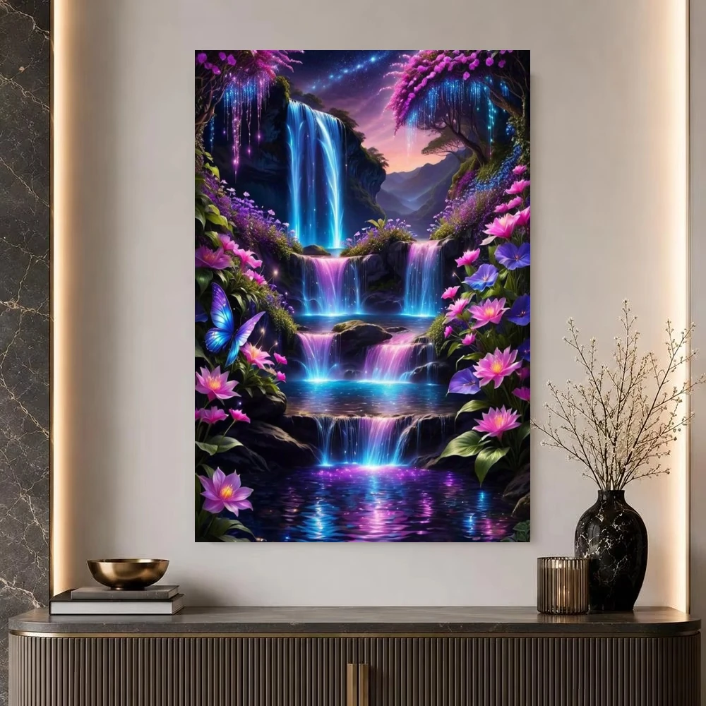 Jigsaw Puzzles Forest Glowing Waterfall Scenery 500/1000/1200/2000 PCS Modern Wall Decor for Living Room Bedroom Gift No Frame