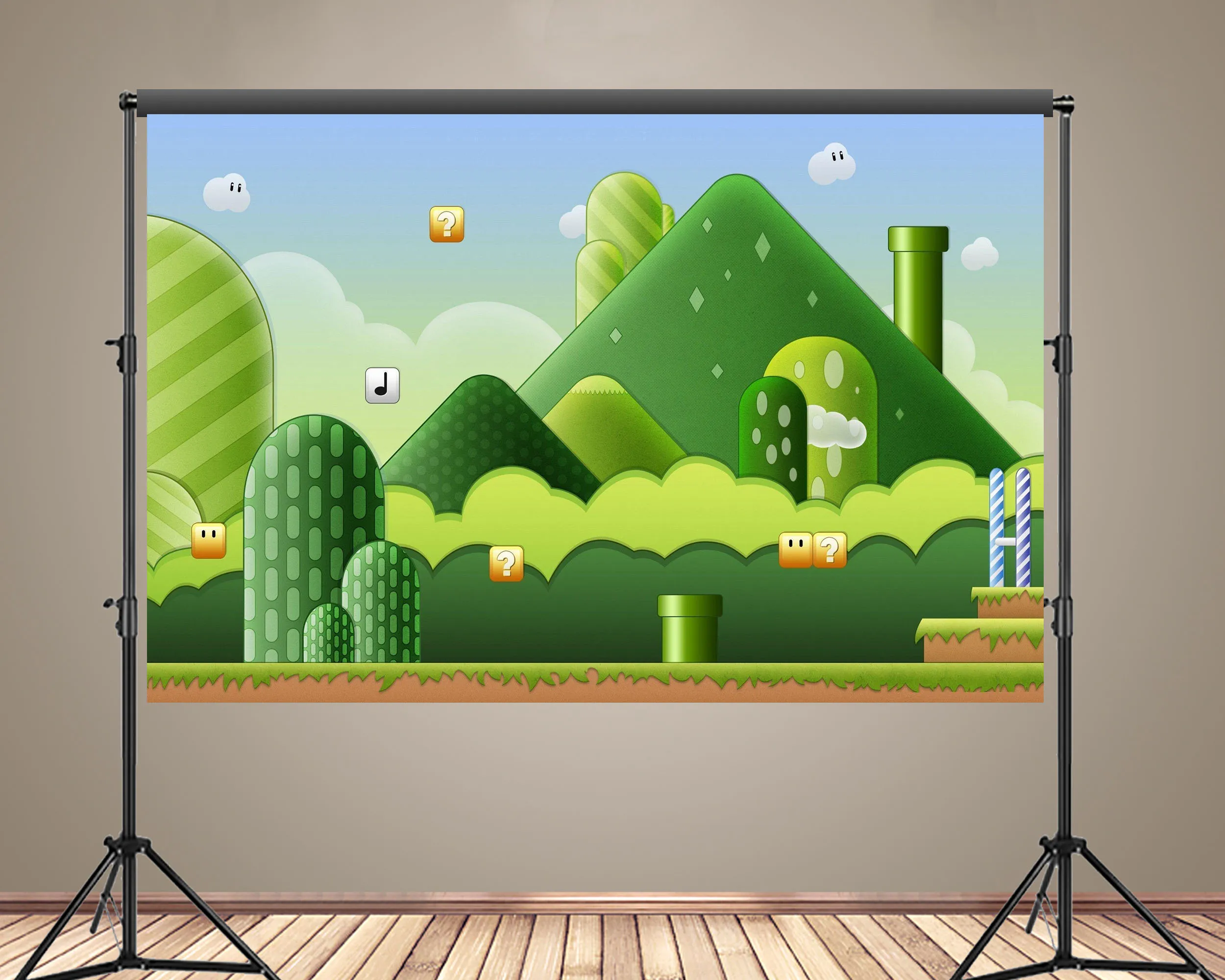 Super Mario Game Theme Backdrop Kids Birthday Party Decoration Green Cactus Wallpaper Photography Background Custom Banner Props