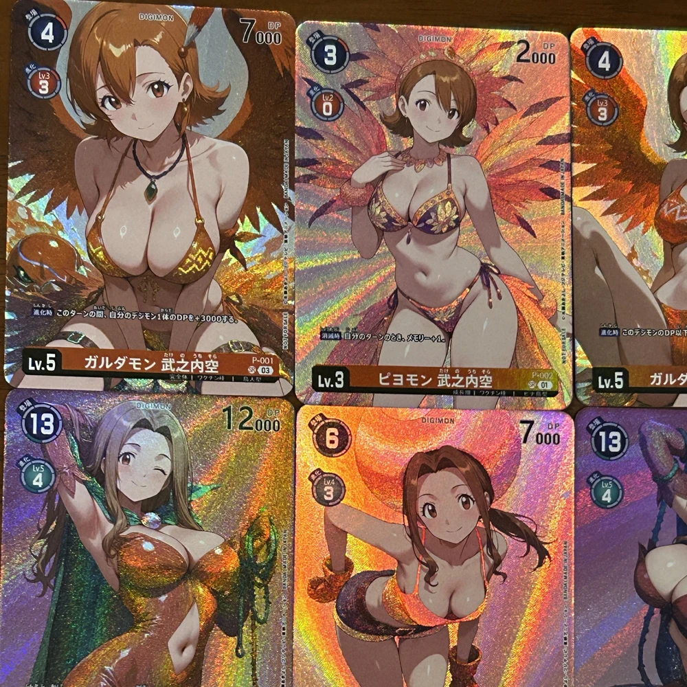 

BLBU 9Pcs/set New Anime Sexy Collection Card Big Chest Takenouchi Sora Mimi Tachikawa Card Refractive Color Flash Card Gifts