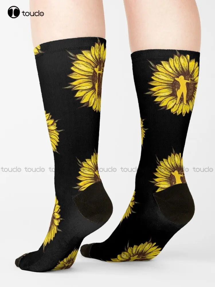 Archery Sunflower Socks White Soccer Socks Men Personalized Custom Unisex Adult Teen Youth Socks Street Skateboard Socks Funny