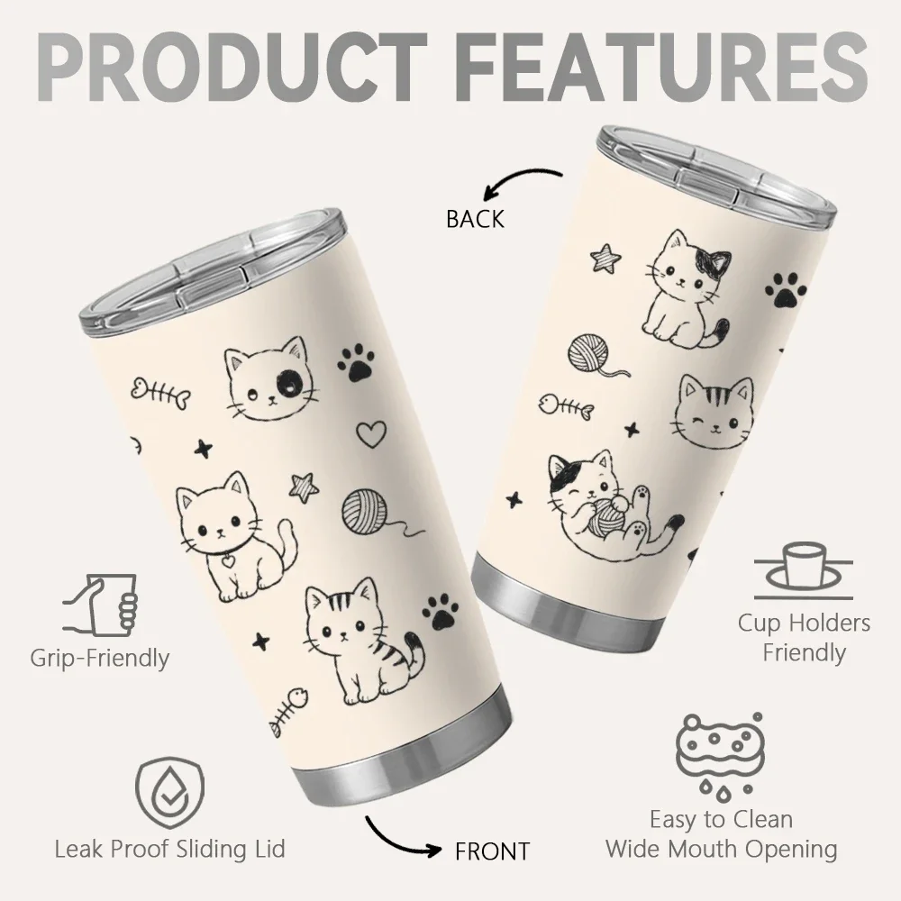 Sweet Lovely Cartoon Pets Vacuum Flasks 20oz Coffee Tumbler Cup 2 Lids And Straw, Stainless Steel Vacuum Insulated Travel Mug