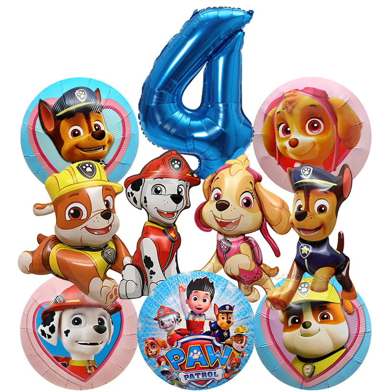10-teiliges Paw Patrol Ballon-Set Hunde-Folienballons 32 Zoll Blau Rosa Zahlenballon für Kinder 1-9. Geburtstag Party-Dekoration für Jungen & Mädchen