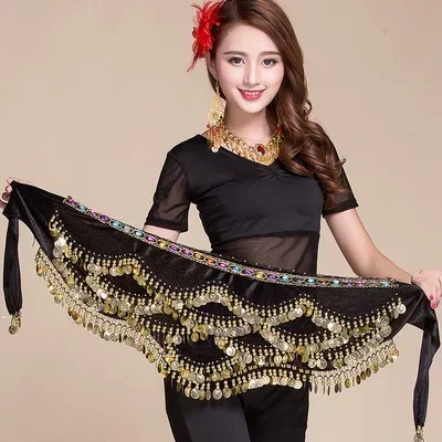 Costume de danse du ventre pour femmes, écharpe de hanche, accessoires, ceinture, jupe, pièces de monnaie, écharpe en soie, chaîne de taille, vêtements de danse en cristal pour adultes
