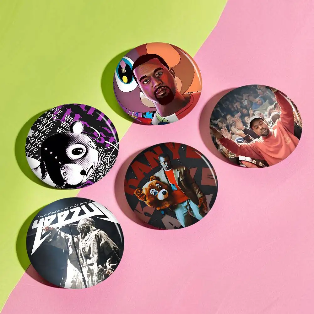 Classic Rapper K-Kanye W-West Y-Ye Cartoon Brooches  Badge Round Handmade Brooch Lapel Pins Jewelry for Backpack Clothes Gifts