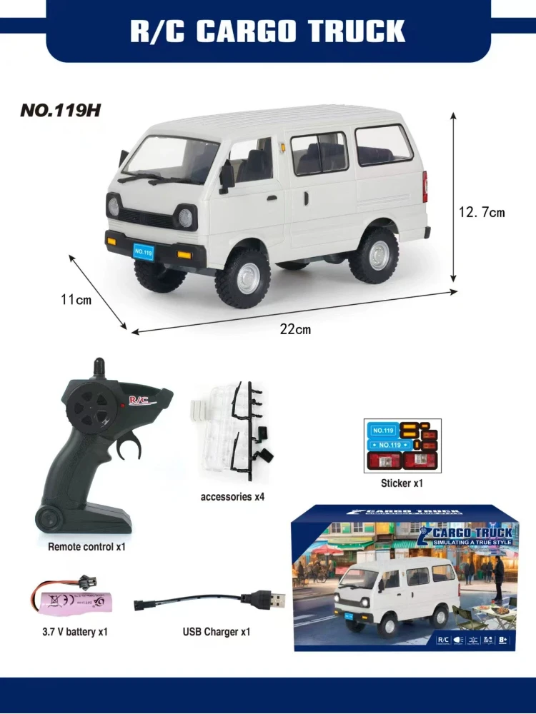 

1:16 Wpl D12 Remote Control Electric Toys Rc Car Wuling Hongguang Simulation Drift Climbing Truck Led Light Cargo Children Gifts