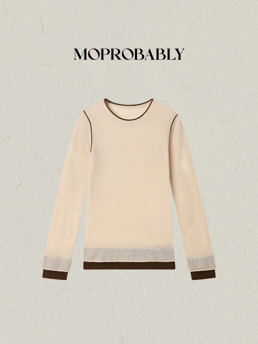 

Moprobably Women's Knitted Sweater Overlap Sensation round Ne Casual Sle Long Sve Color Blo Knitwear Comfortable Top