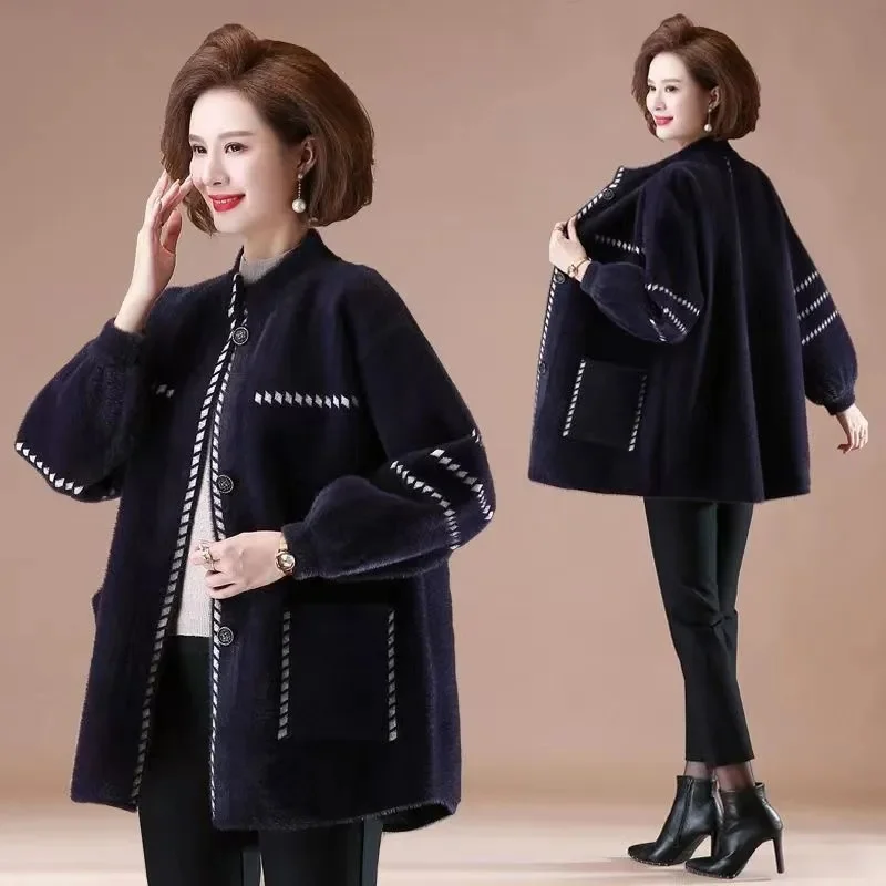 

Elderly People 2023Autumn Winter New Imitation Mink Velvet Coat Women Mother Woolen Jacket Korean Loose Short Top Ladies Outwear