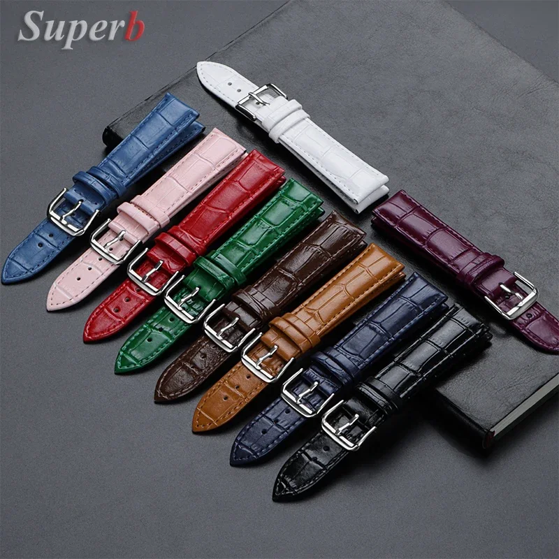 Genuine Calfskin Leather Watchband Universal Slub Pattern Bracelet 12/13/14/15/16/17/18/19/20/21/22/24mm Watch Strap Accessories