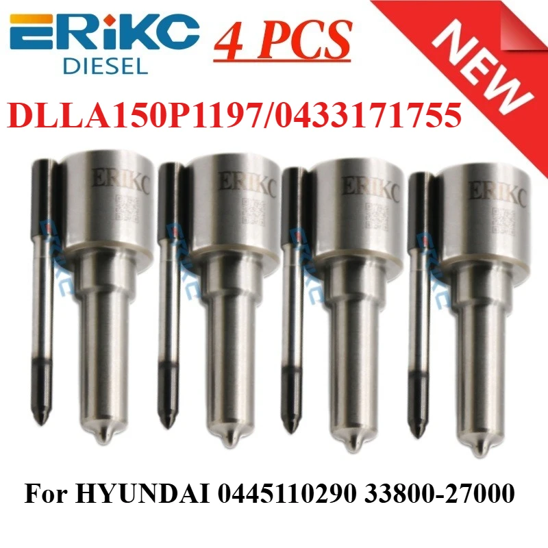 

4PCS Injector Nozzle DLLA 150 P 1197 Common Rail Nozzle DLLA150P1197 Jet Nozzle 0433171755 for HYUNDAI 0445110290 33800-27000