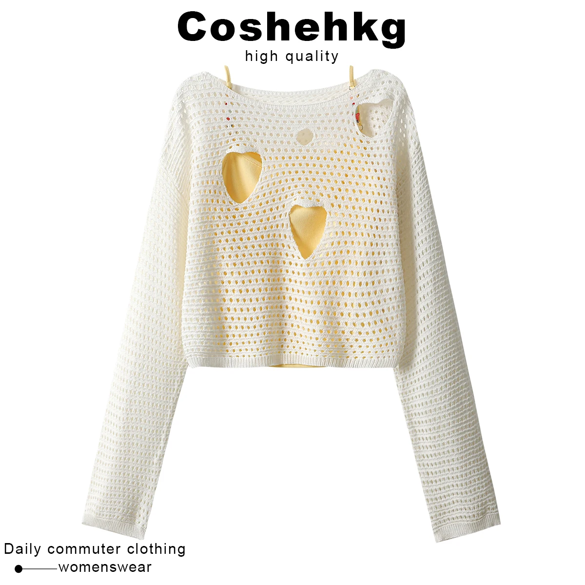 Sweet Heart Shaped Hollow out Top And Bottom Set Women's Early Autumn New Style Oxygen Feelings Two Piece Suit by Coshehkg