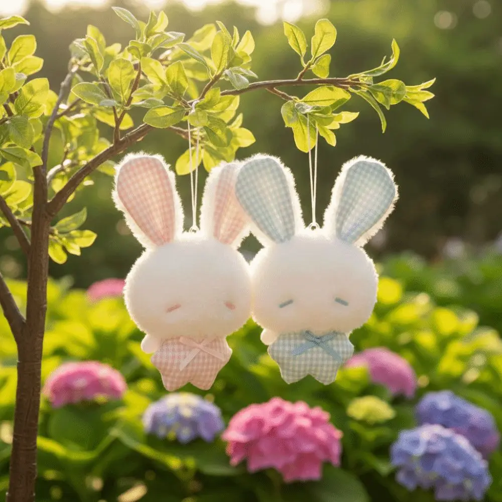 Cute Soft Stuffed Bunny Keychain Bead Chain Long Ear Rabbit Doll Pendant Backpack Pendant Girls Gifts