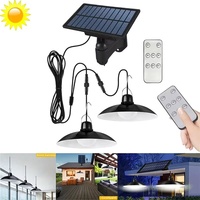 Solar Chandelier Outdoor, Waterproof LED Lamp Double-head Pendant Light Decorations with Remote Control for Indoor Shed Barn Roo