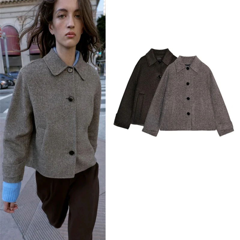 

Новая женская весенняя куртка-пальто с длинными рукавами, отложным воротником, отделкой и одной пуговицей, верхняя одежда из полиэфирного волокна