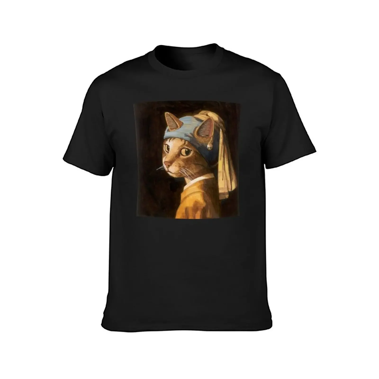 Cat With a Pearl Earring T-Shirt anime tshirt baggy shirts Clothing custom t shirt oversized t shirts for men