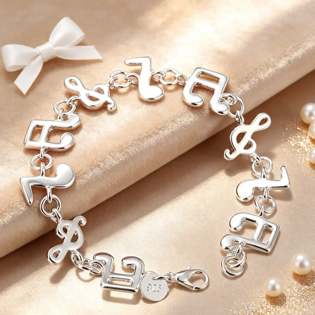 Hot Bohemia Music Note 925 Sterling Silver Bracelets for Woman Luxury Fashion Jewelry Wedding Party Gifts Hip-hop Accessories