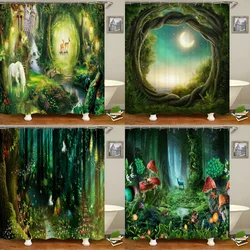 3D Fantasy Forest Landscape printed shower curtain waterproof polyester bath curtain bathroom decoration with hooks curtain