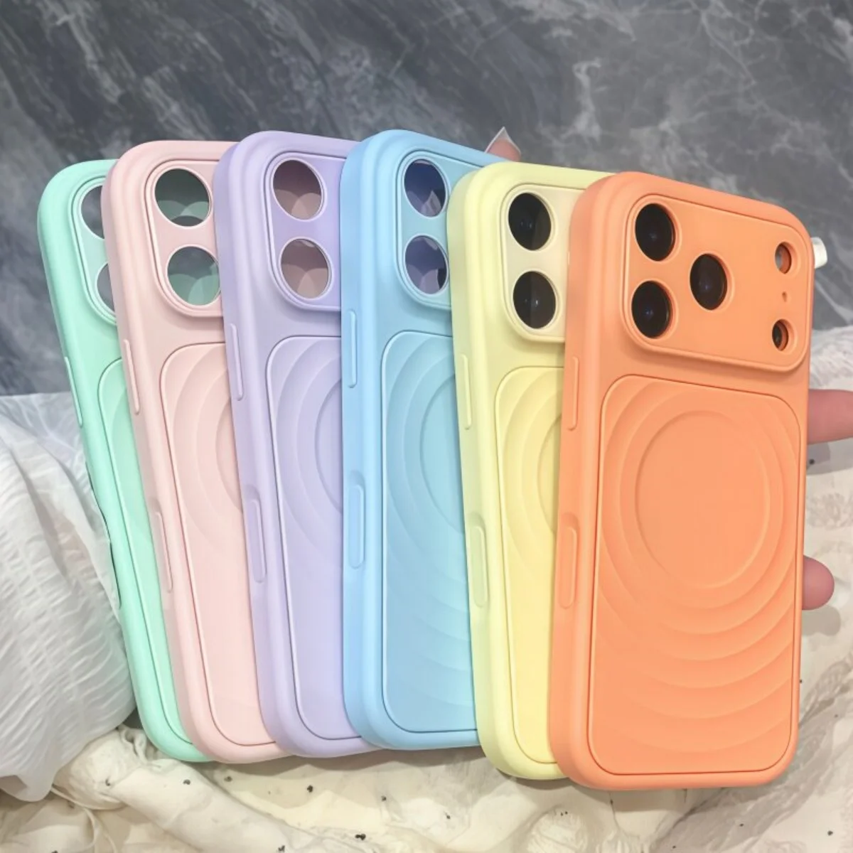 Luxury Wave Water Ripple Pattern Liquid Silicone Phone Case For iPhone 17 16 15 14 Pro Max Camera Large Window Shockproof Cover view 2