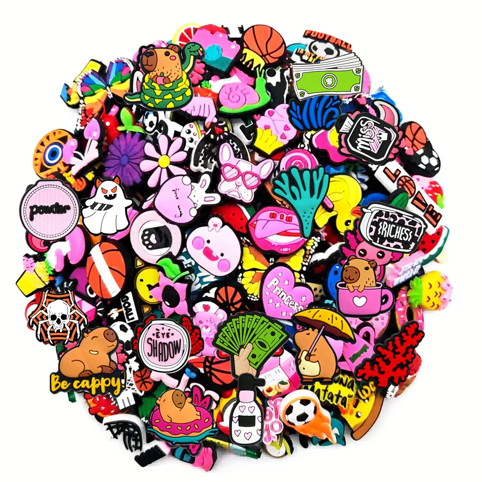 Random 10-100Pcs Series Shoe Charms For Shoe Key Chain Sandals Beach Bag, PVC DIY Shoe Decorations Accessories Shoes Pins