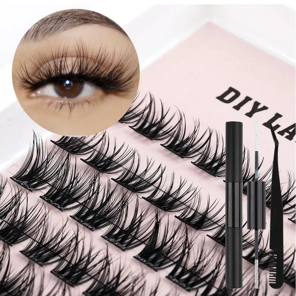DIY Cluster Extension Lashes Kit Individual Lashes Set Fluffy False Eyelashes with Bond&Seal and Tweezer Makeup