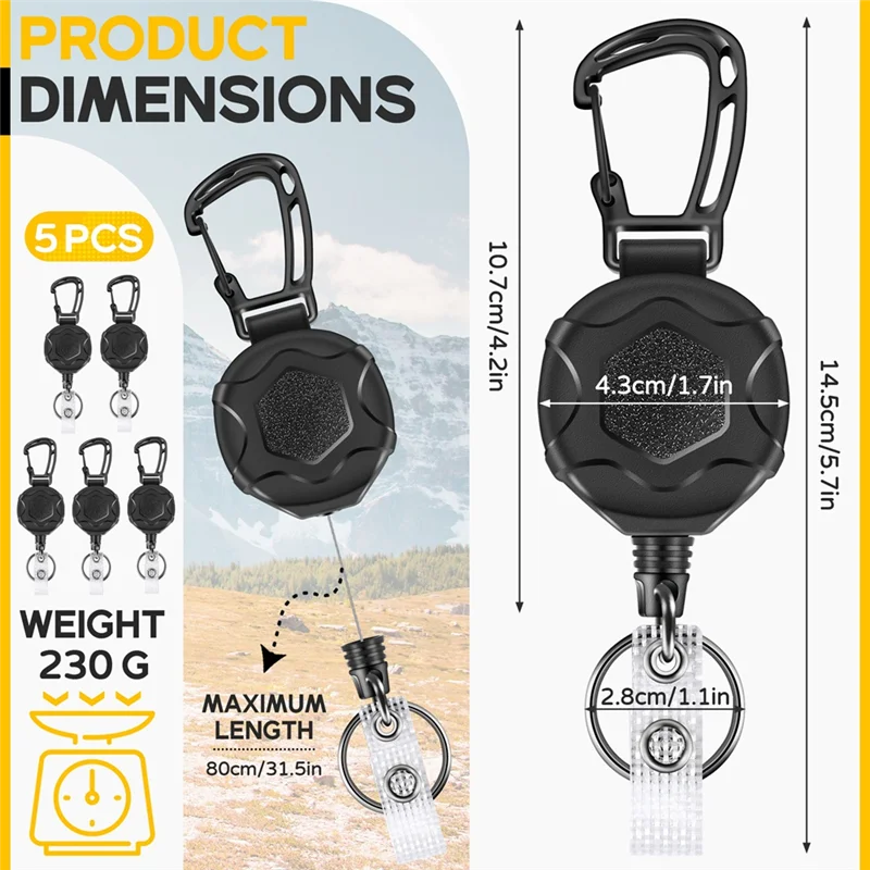 SQPP-Retractable Keychains Heavy Duty Badge Reel Retractable Id Badge Clip With Upgraded Mountaineering Buckle