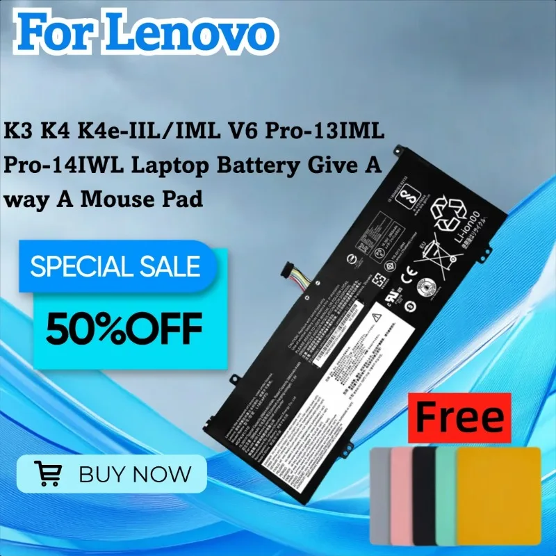 

For Lenovo K3 K4 K4e-IIL/IML V6 Pro-13IML Pro-14IWL Laptop Battery Give Away A Mouse Pad