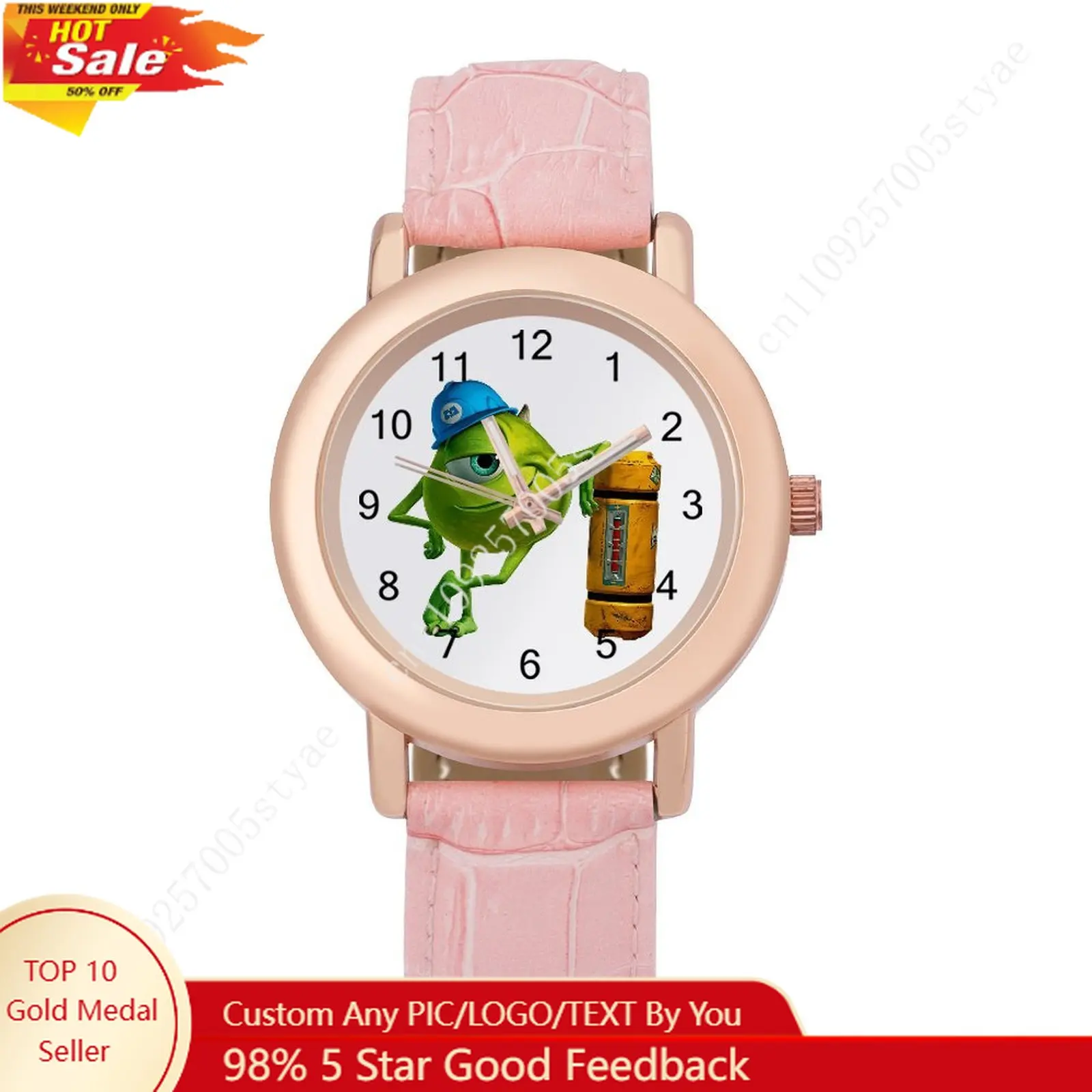 

Mike Wazowski Women Leather Strap Watch Disney Cartoon Custom Watch Personalized Your Own Design Holiday Birthday Gift Cosplay