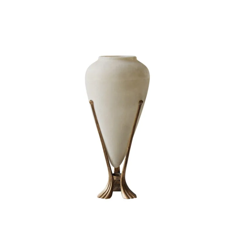 French retro metal bracket translucent fiberglass vase model room living room entrance flower arrangement artistic ornament
