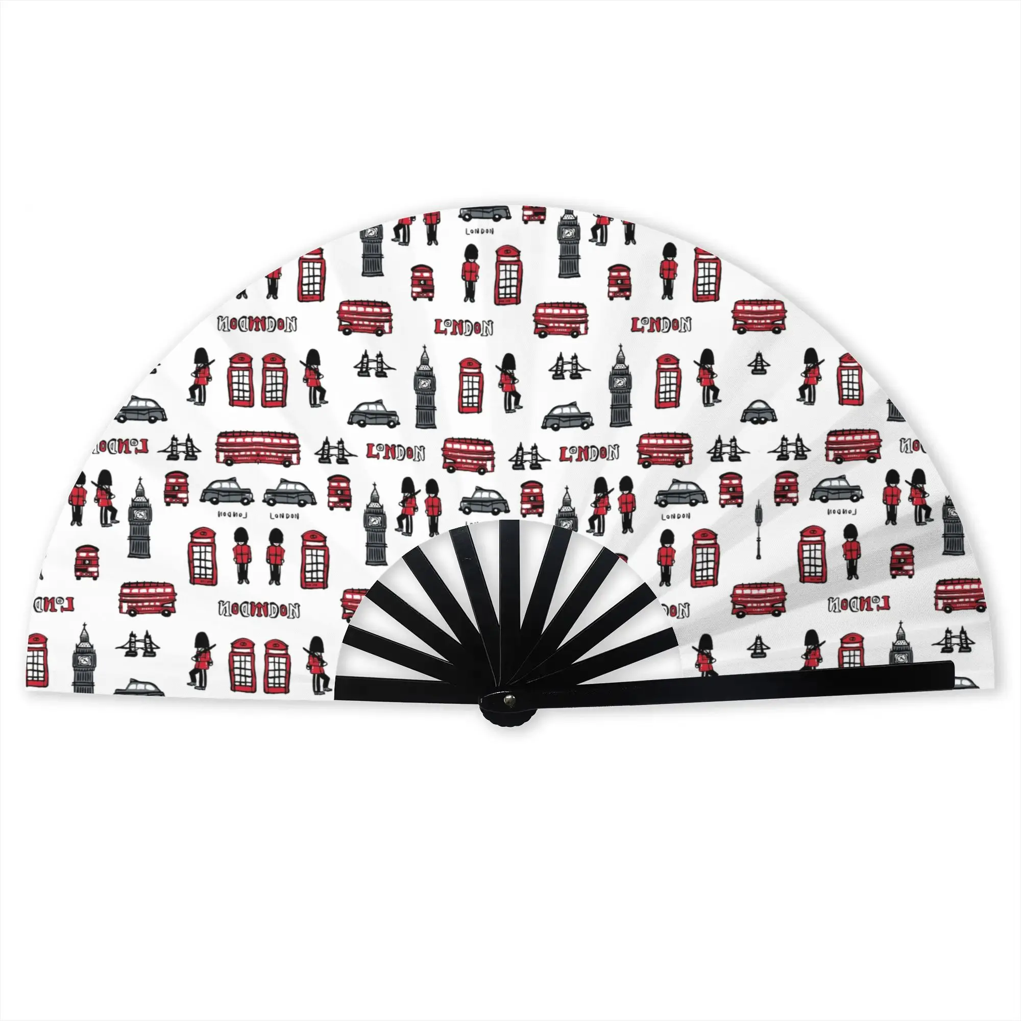 UK London Red Bus Telephone Booth Stylish Hand Fan British Style Flag Printed Polyester Fan Costume Prop Folding Fan For Dancing