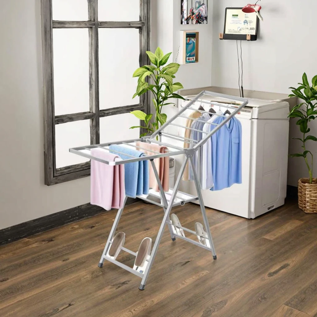 140/160/180 cm Wing Shape Standing Type Stainless Steel Clothes Drying Rack for Home Use, Space-saving and Easy to Store