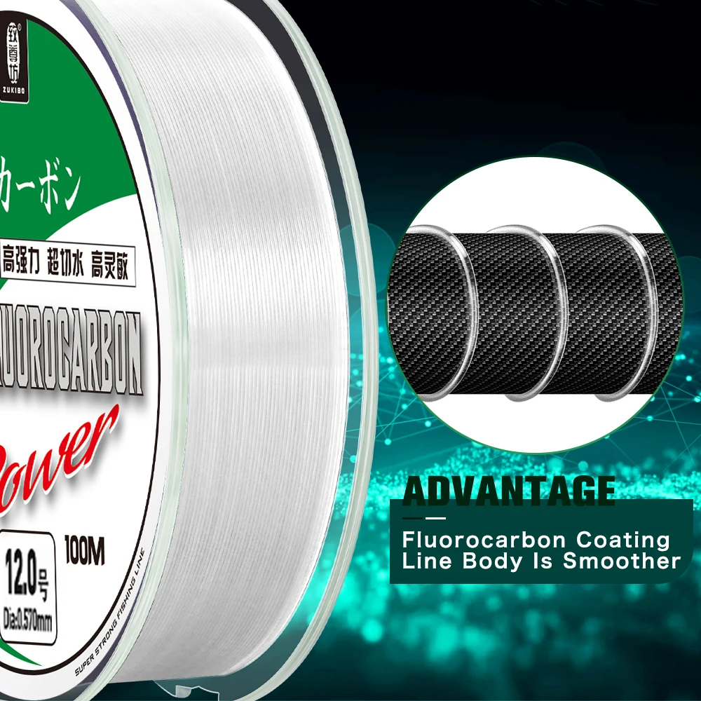 Zukibo 50m 100m 100% Fluor kohlen wasserstoff Angelschnur super starke Mono filament Karpfen Angelschnur Japan Kohle faser Leader Line 2-85lb – Detail 9