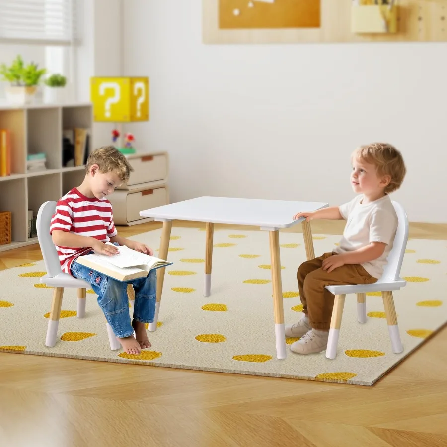 Wood Table and 2 Chair Sets Toddler Small Multi-Activity Study Eating and Playing Table Set for Age 3-7 Child Desk and Chair Se