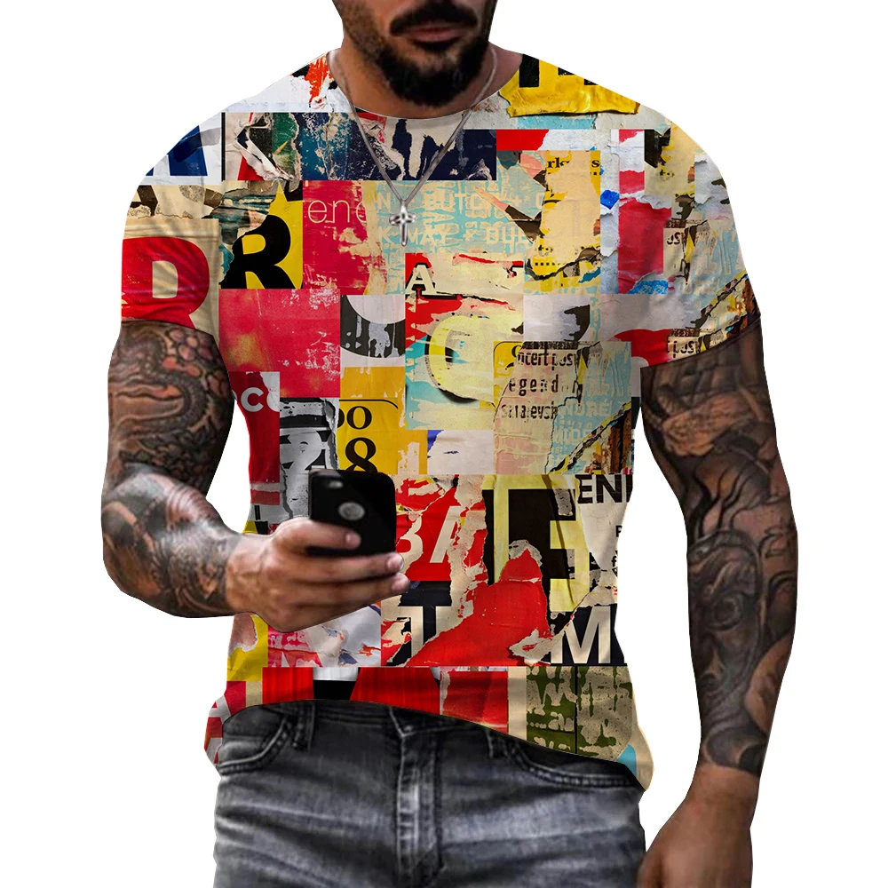 New Fashion Europe and America Retro Graffiti Men T-shirt Summer Trend Casual Personality Street Style Printed Short Sleeve Tees