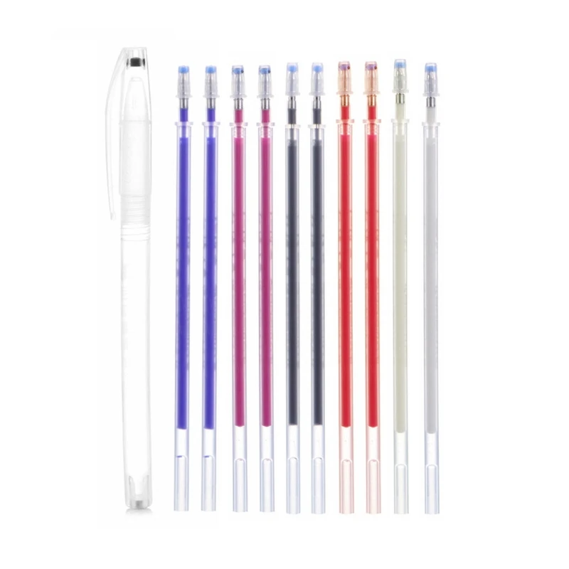 Heat Erasable Fabric Marking Pen with 10 Refills DIY Needlework Marking Underline Supplies for Sewing Dressmaking