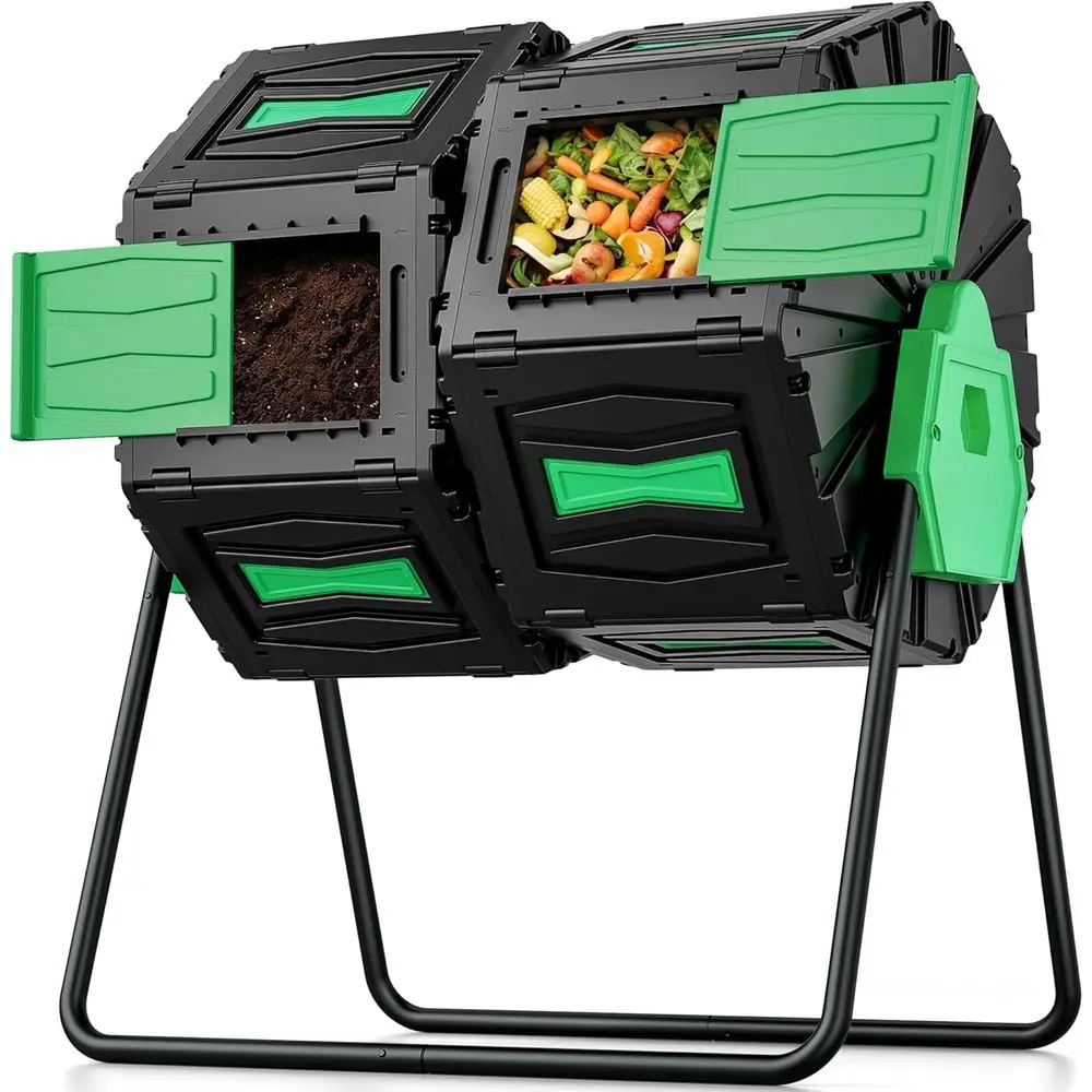 Outdoor 45Gal Dual Chamber Batch Composter Tumbler, Easy Assembly/UV Resistant/BPA-Free/HOA Friendly Tumbling Compost Bins for K