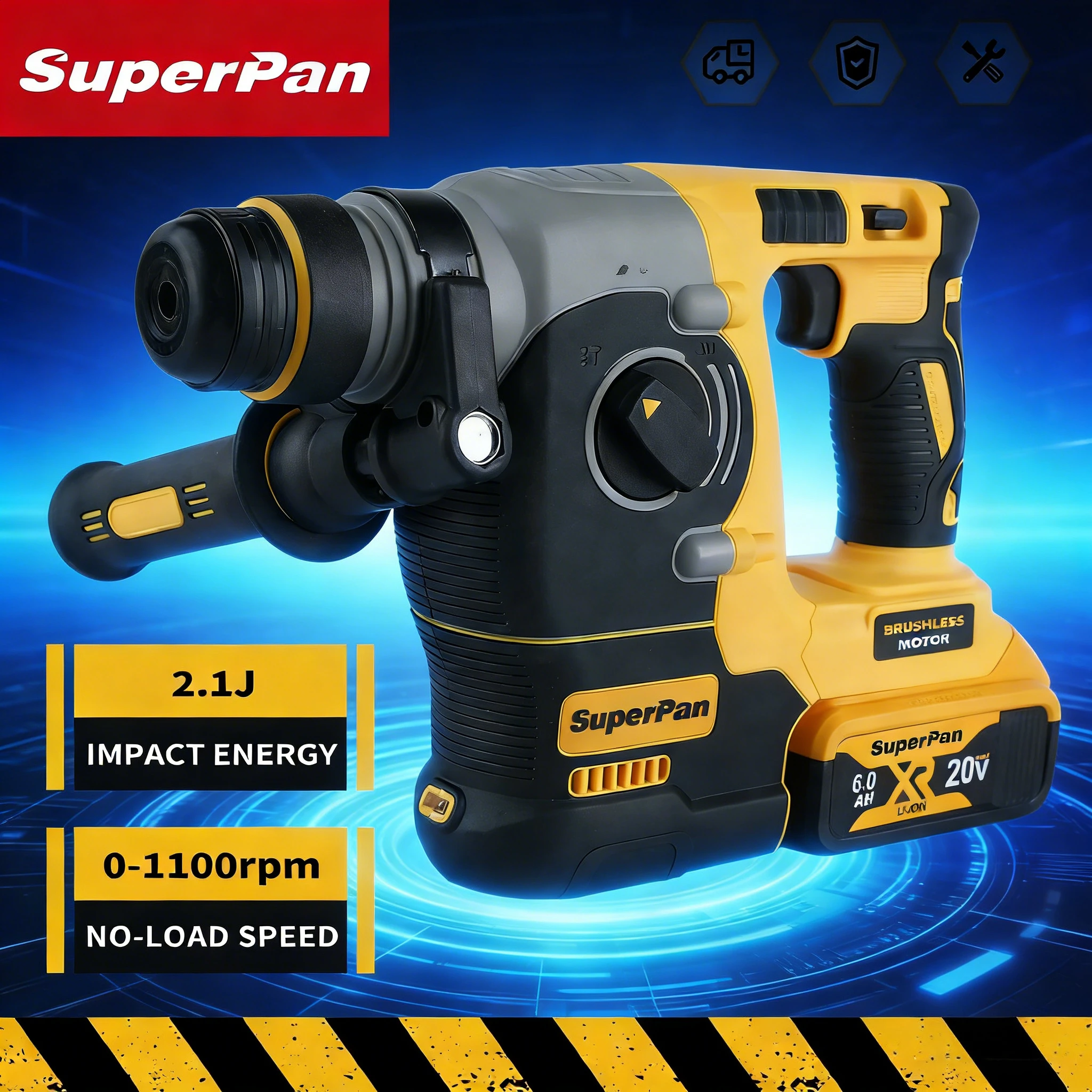 

Аккумуляторная дрель-перфоратор SuperPan DCH273 SDS-PLUS 20В 26мм, профессиональный инструмент для сверления бетона, совместимый с аккумулятором DeWalt 20В.