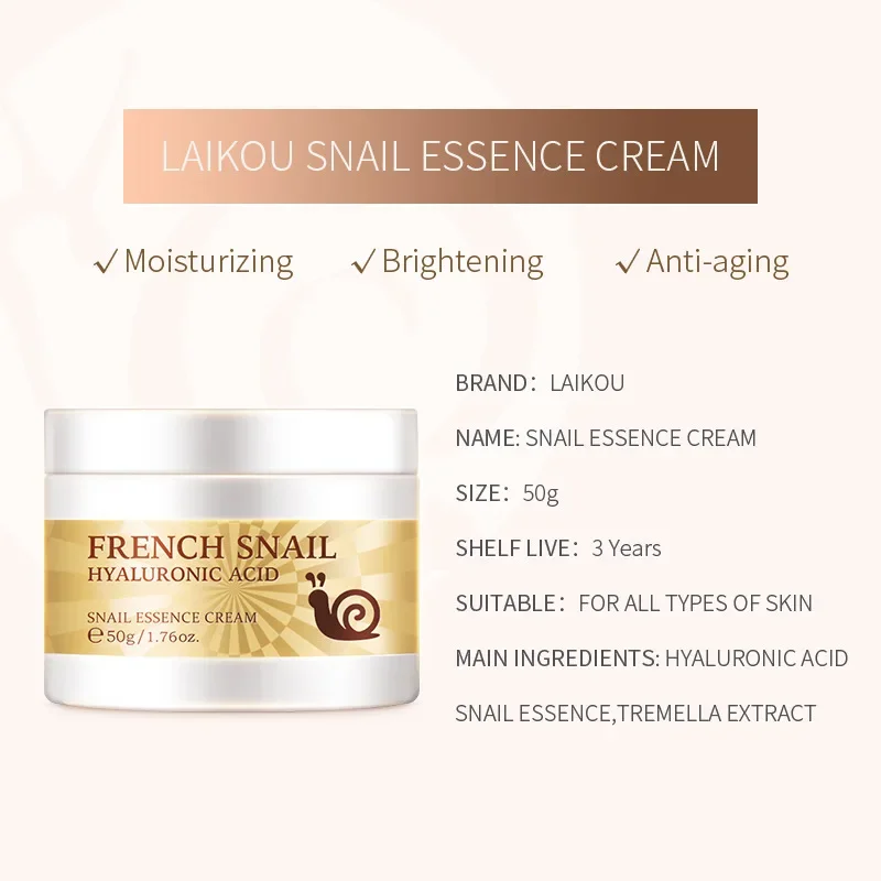 LAIKOU 50ML Snail Face Cream Hyaluronic Acid Moisturizer Firming Facial Cream Collagen Nourishing Serum Day Cream for Face