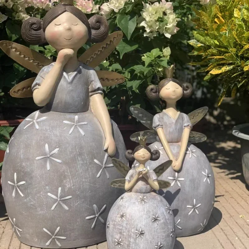 Large Outdoor Flower Fairy Statue Vintage Garden Decor Farmhouse Do Old Landscape Ornaments Rustic Patio Sculpture for Lawn
