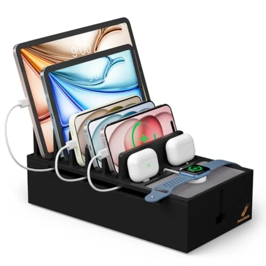 

Натуральный бамбуковый органайзер для кабелей и проводов, коробка для зарядных устройств, настольная подставка-органайзер для электроники