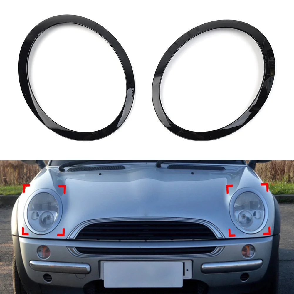 2Pcs Glossy Black Car Headlight Bezel Ring Trim Cover For BMW Mini Cooper R50 R53 2001-2006 For Cooper Cabrio R52 2004-2008