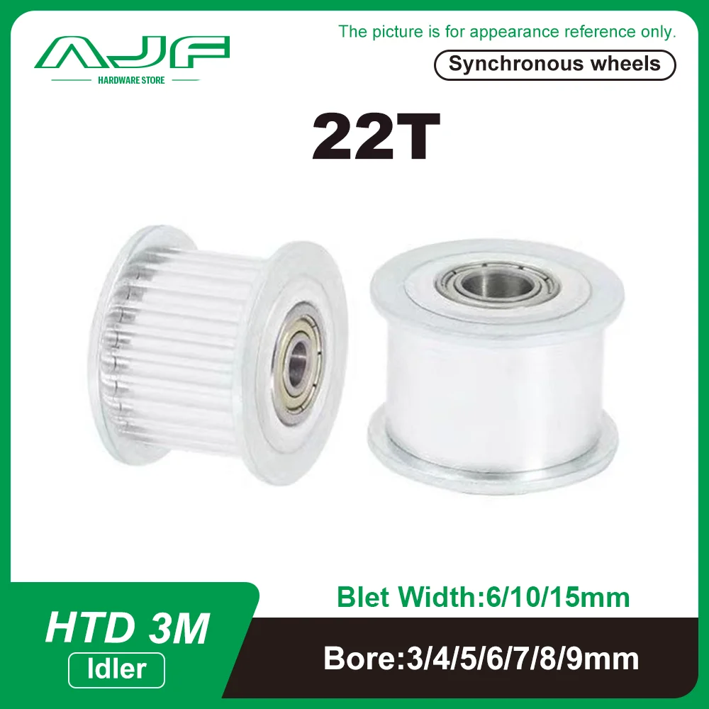 

22T HTD 3M Idler Pulley Bore 3/4/5/6/7/8/9mm Synchronous Wheel Tooth Width 6/10/15mm Timing Pulley Tensioner Wheel 3M 22 teeth