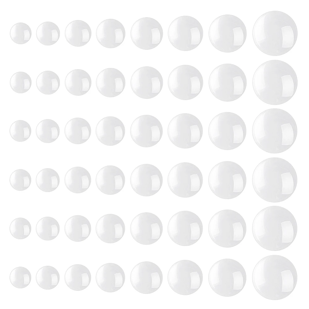 80 Pcs Clear Glass Cabochons 8 Sizes Flat Bottom Half Round Tiles Clear Semi Circular Crafted Cabochon Glass Beads Cabochons