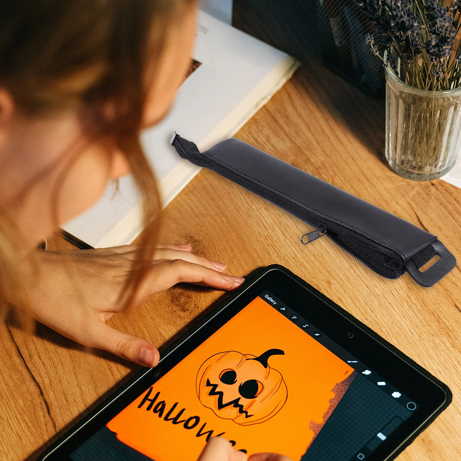 

1 pc Stylus Pen Sleeve Fine Workmanship Zipper Closure Super Elastic Rubber Band Anti-Fall Protection Case For