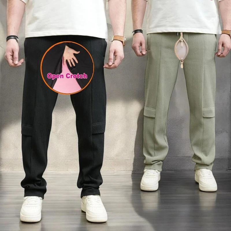 Pantalones con entrepierna abierta para hombre, otoño e invierno, nuevos pantalones americanos holgados Retro de pierna ancha para uso diario, pana deportiva informal versátil para hombre