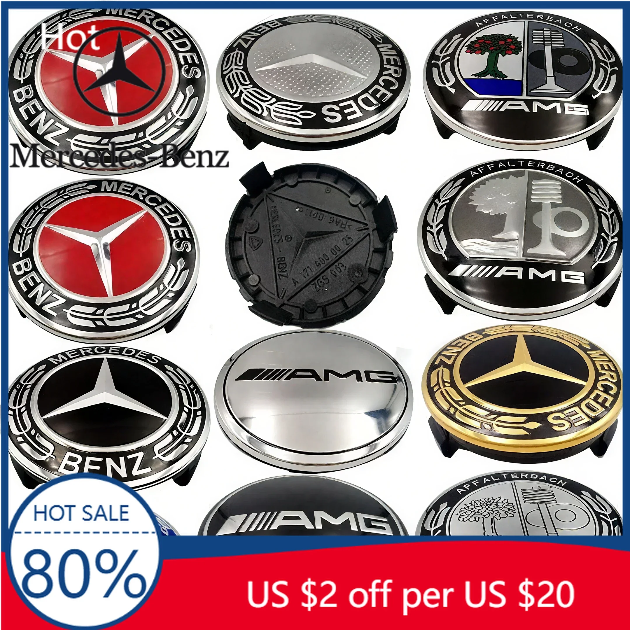 

Hot Car Sticker 4pcs 75mm car wheel hub center cover modification suitable for Mercedes Benz B/C/E/S Class A Class C200L GLC GLK