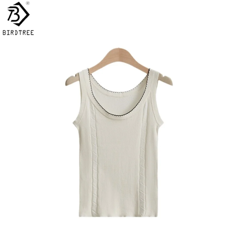 

Женский трикотажный топ Birdtree, 58% натуральный шелк, 42% хлопок, повседневный, с круглым вырезом, без рукавов, облегающий, весна 2026, новинка T62241JF