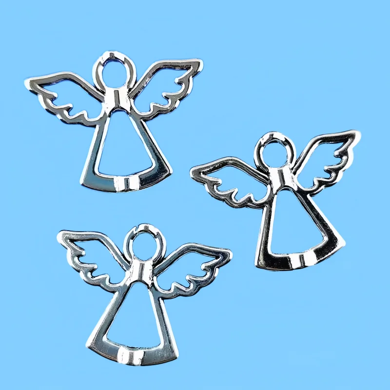 15pcs Silver Plated Angel Wings Alloy Perforated Beads DIY Charms Jewelry Crafts Gift Making 28*22mm A240