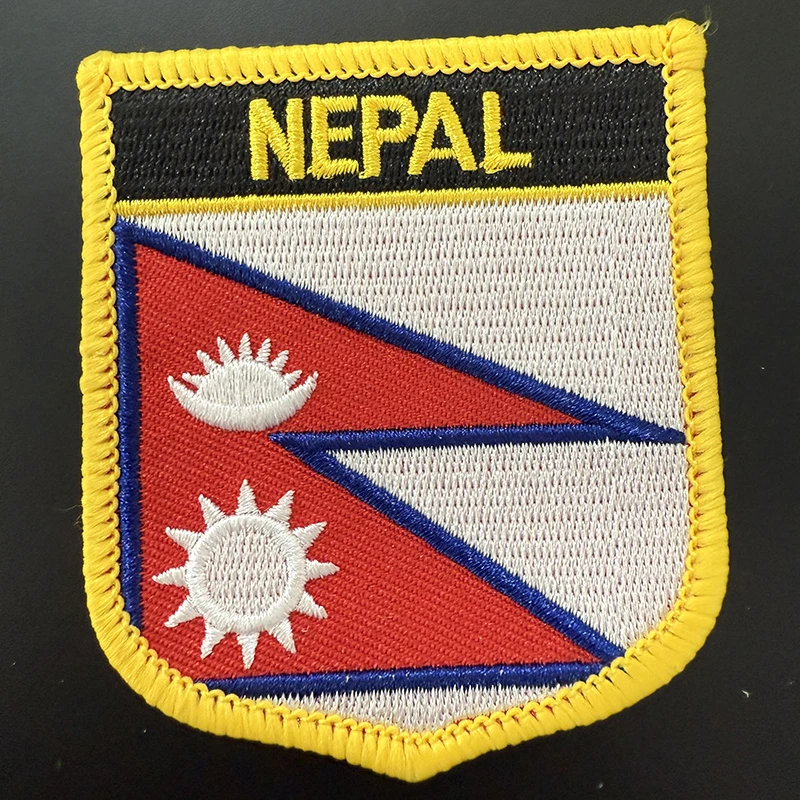 7*6cm Nepal Flag Shield Shape Iron on Embroidery Patches Saw on Transfer Patches Sewing Applications for Clothes Back Pack C