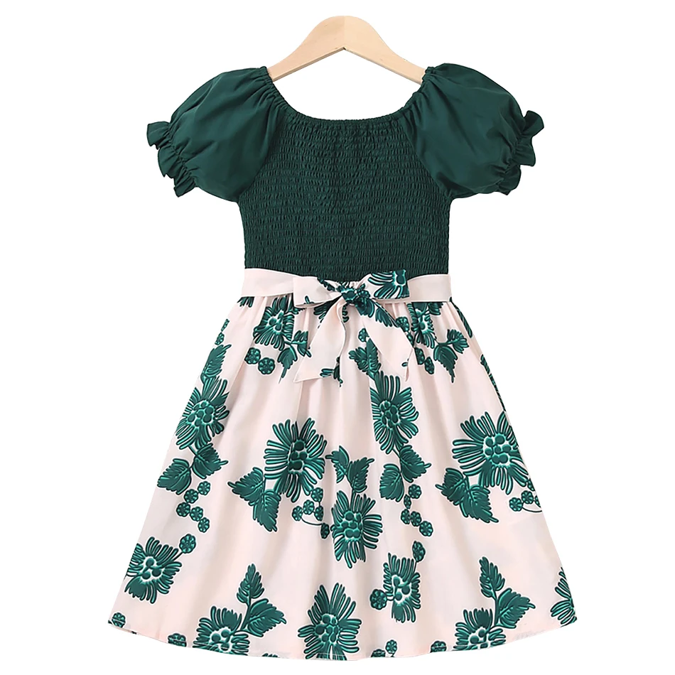 Cute and Stylish Girls Pleated Floral Short Sleeves Dress Girls Summer Family Gatherings and Play Dates Casual Dresses