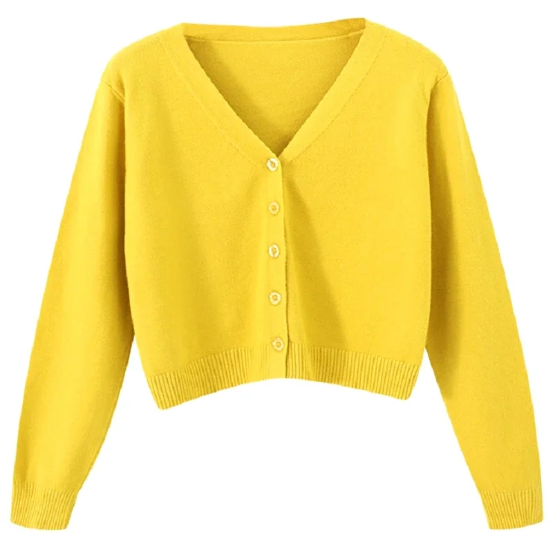 Multi Color Cardigan Women Long Sleeve Cropped Sweater Fashion Knitted Female Clothing Soft V-neck Tops 2026 Coat All Season