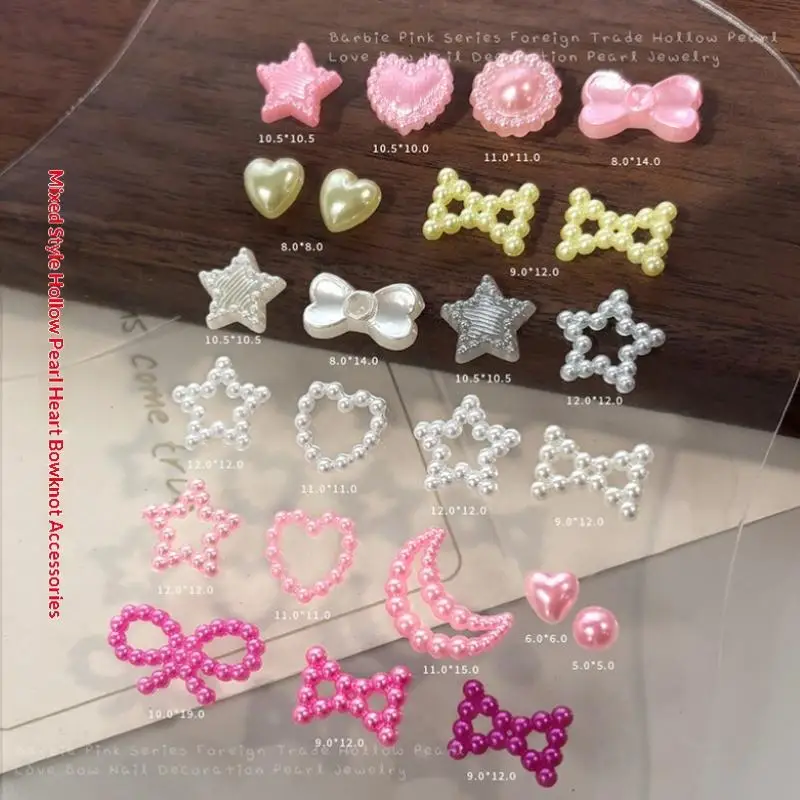 

Mixed Colorful Macaron Pearl Circle Love Bow Jewelry Flat Bottom Nail Art Decorations Nail Charms Nail Art Rhinestone